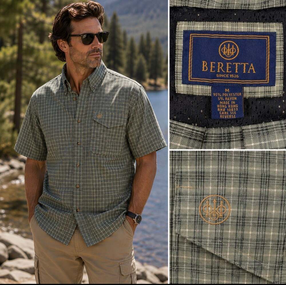Beretta Men's Plaid Short Sleeve Button-Down Sport Shirt